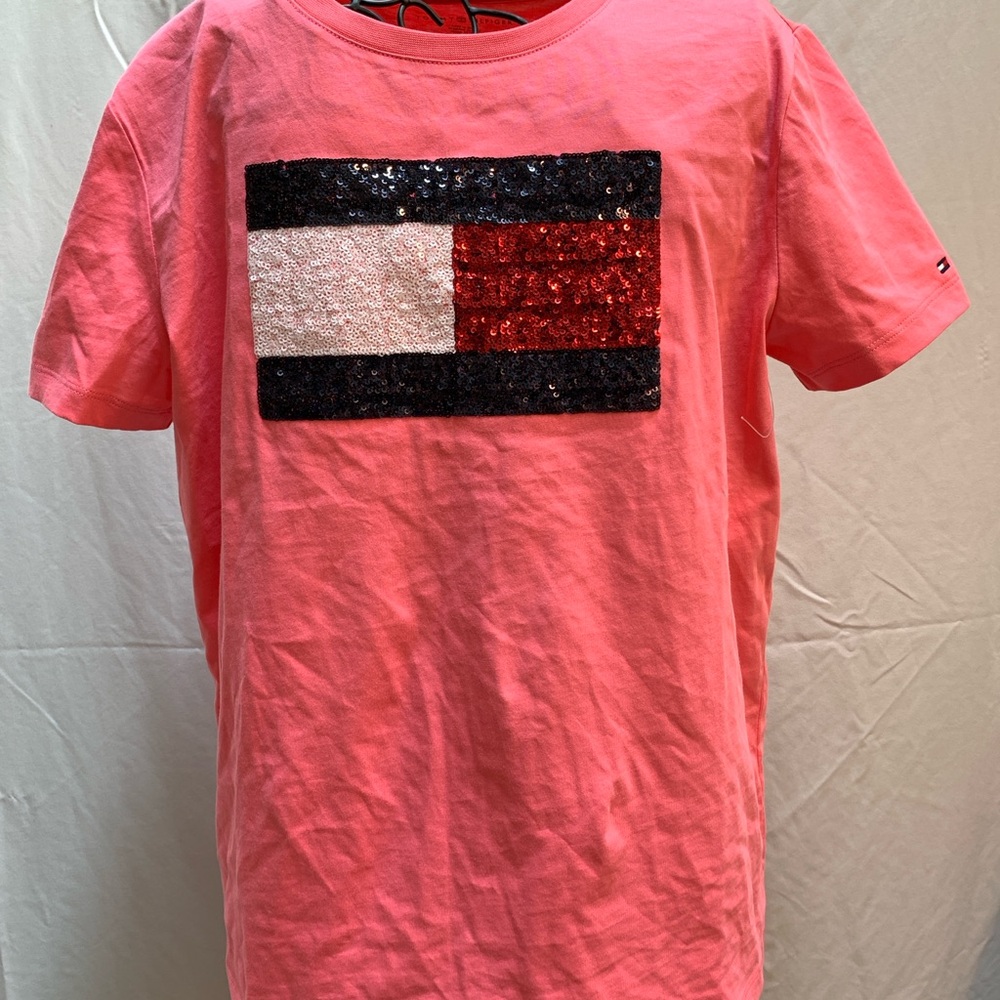 Tommy Hilfiger Kids Coral Sequin Flag Tee